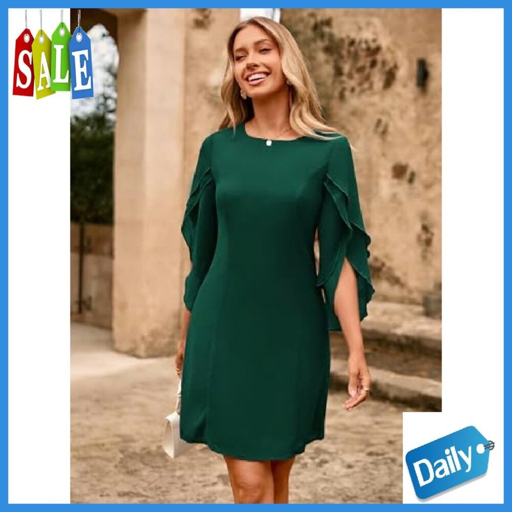 Chiffon Cocktail Dress with Flutter Sleeves, Formal Wedding Guest - Picture 7 of 8